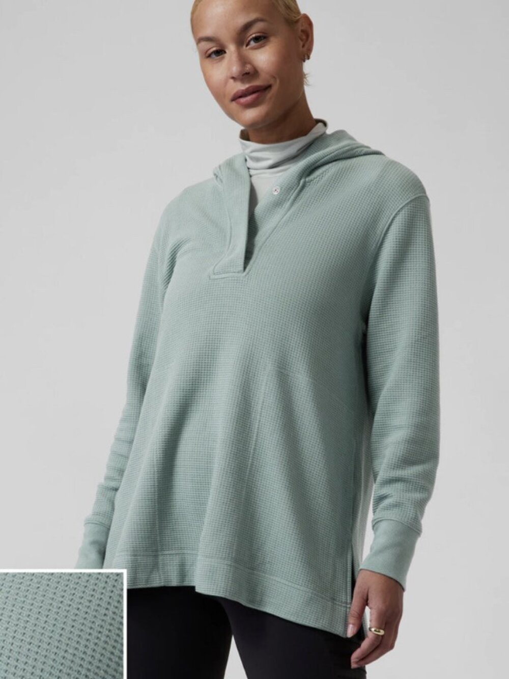 Athleta Coaster Luxe Waffle Hoodie SP Seafoam Green Comfy Cozy Loungewear